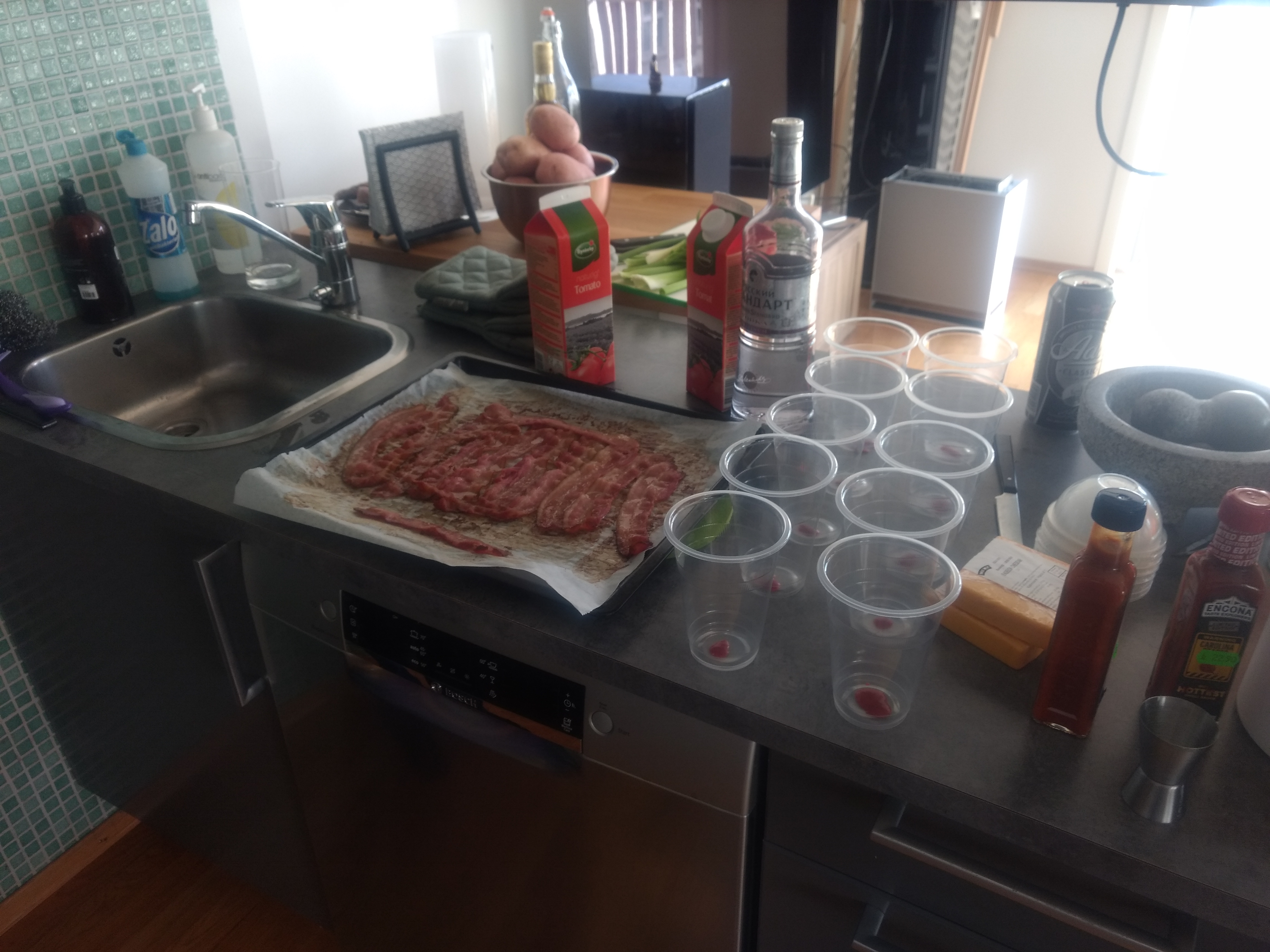 Making bacon Bloody Mary